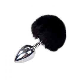 Металевий анальна пробка Кролячий хвостик Alive Fluffy Plug L Black - 1