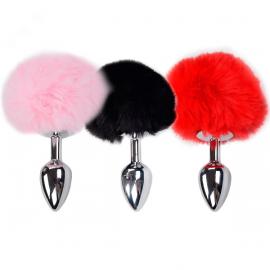 Металева анальна пробка Кролячий хвостик Alive Fluffy Plug L Pink - 3
