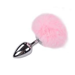 Металлическая анальная пробка Кроличий хвостик Alive Fluffy Plug L Pink