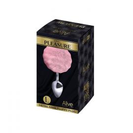 Металева анальна пробка Кролячий хвостик Alive Fluffy Plug L Pink - 2