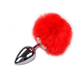 Металева анальна пробка Кролячий хвостик Alive Fluffy Plug L Red - 1