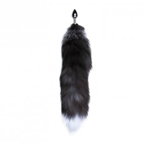 Металева анальна пробка Лисий хвіст Alive Black And White Fox Tail S