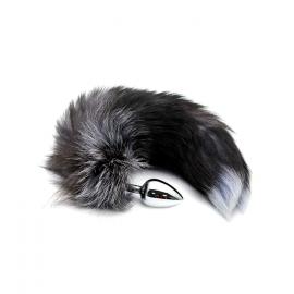 Металева анальна пробка Лисий хвіст Alive Black And White Fox Tail S - 1