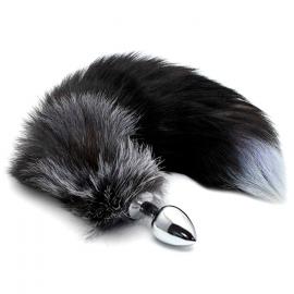 Металева анальна пробка Лисий хвіст Alive Black And White Fox Tail M - 1