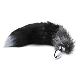 Металева анальна пробка Лисий хвіст Alive Black And White Fox Tail M - 2
