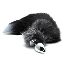 Металева анальна пробка Лисий хвіст Alive Black And White Fox Tail L - 1