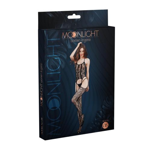 Бодістокінг з доступом Moonlight Model 08 Black, імітація корсету та панчіх на підв'язках