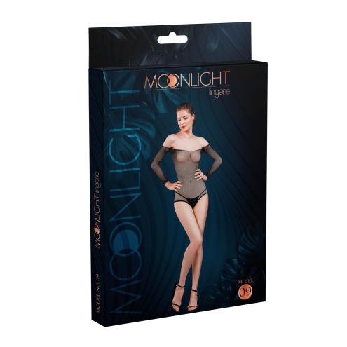 Сетчатое боди со стразами Moonlight Model 09 Black, открытые плечи