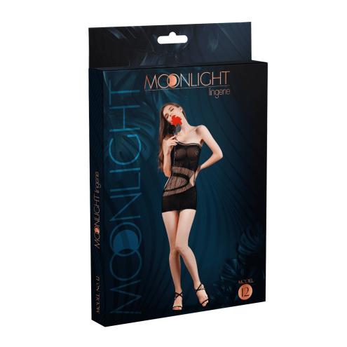 Мини-платье на одно плечо Moonlight Model 12 Black, вертикальная бахрома