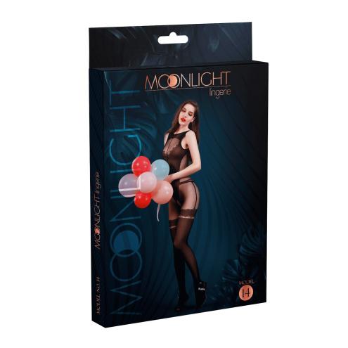 Бодістокінг з доступом Moonlight Model 14 Black, малюнок у вигляді боді та панчох на підв'язках