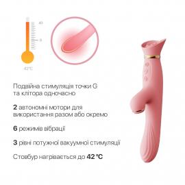 Вібратор з підігрівом та вакуумною стимуляцією клітора Zalo - ROSE Vibrator Strawberry Pink - 7