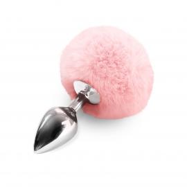 Металева анальна пробка М Art of Sex - Metal Butt plug Rabbit Tail, рожева. - 1