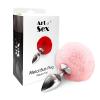 Металева анальна пробка М Art of Sex - Metal Butt plug Rabbit Tail, рожева.