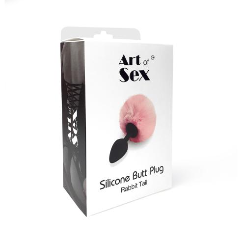 Силіконова анальна пробка М Art of Sex - Silicone Bunny Tails Butt plug, рожева