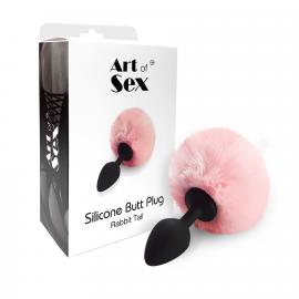 Силіконова анальна пробка М Art of Sex - Silicone Bunny Tails Butt plug, рожева - 1
