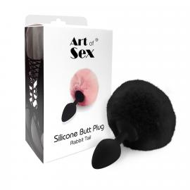 Силіконова анальна пробка М Art of Sex - Silicone Bunny Tails Butt plug, чорна - 2