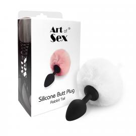 Силіконова анальна пробка М Art of Sex - Silicone Bunny Tails Butt plug, біла - 3