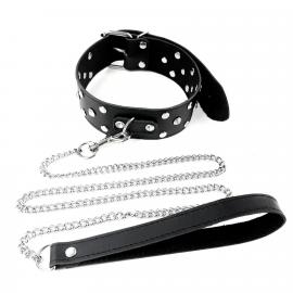 Нашийник з повідцем із натуральної шкіри із заклепками Art of Sex - Jenna Collar with Leash, чорний - 2