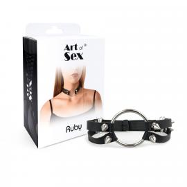 Чокер з металевим кільцем та шипами з натуральної шкіри Art of Sex - Ruby - 3