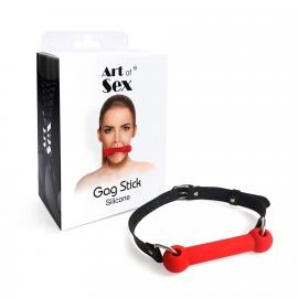 Кляп Палиця, силікон та натуральна шкіра, Art of Sex - Gag Stick Silicon, Червоний - 3