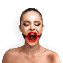 Кляп силіконове кільце натуральна шкіра, Gag ring внутрішній діаметр кільця 40 мм, Червоний - 1
