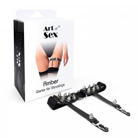 Гартер на ногу серце з шипами із натуральної шкіри Art of Sex Amber - 4