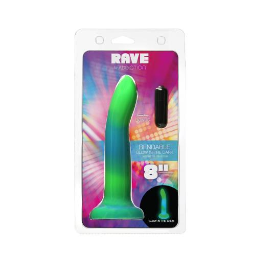 Светящийся в темноте фаллоимитатор ADDICTION - Rave - 8  Glow in the Dark Dildo - Blue Green