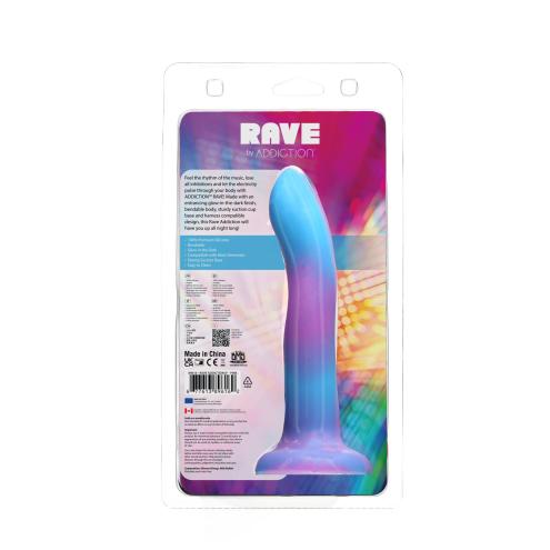 Светящийся в темноте фаллоимитатор ADDICTION - Rave - 8  Glow in the Dark Dildo - Blue Purple