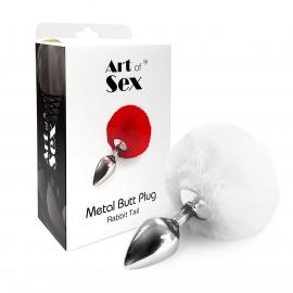 Металева анальна пробка М Art of Sex - Metal Butt plug Rabbit Tail, Білий - 4