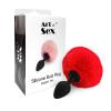 Силіконова анальна пробка М Art of Sex - Silicone Butt plug Rabbit Tail, червона