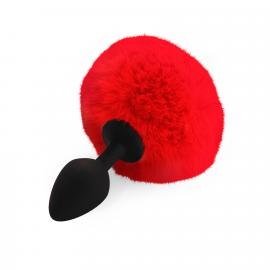 Силіконова анальна пробка М Art of Sex - Silicone Butt plug Rabbit Tail, червона - 1