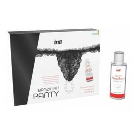 Набір Intt BRAZILIAN PANTY BLACK: трусики на зав'язках S-XL з перлинним кільцем + полуничне мастило - 1