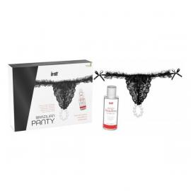 Набір Intt BRAZILIAN PANTY BLACK: трусики на зав'язках S-XL з перлинним кільцем + полуничне мастило - 3