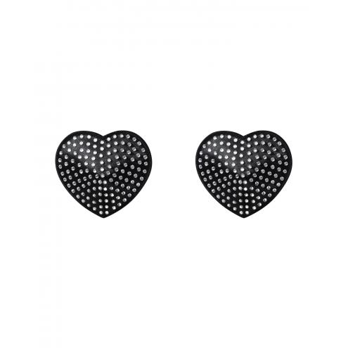 (SALE) Накладки-серця на соски зі стразами Obsessive A750 nipple covers, чорні
