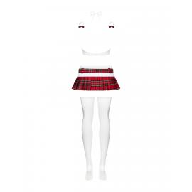 Эротический костюм школьницы с мини-юбкой Obsessive Schooly 5pcs costume L/XL, бело-красный, топ, юбка - 6