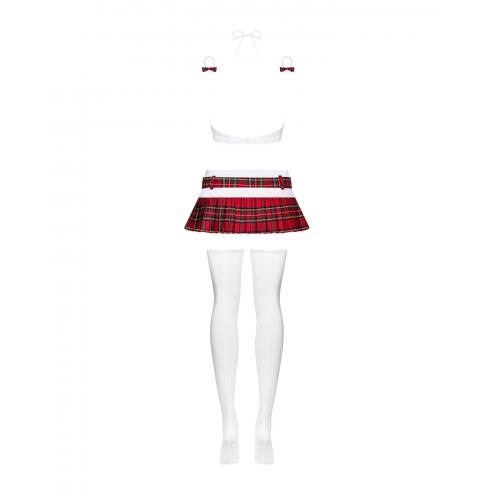 Еротичний костюм школярки з міні-спідницею Obsessive Schooly 5pcs costume L/XL, біло-червоний, топ, спідниця