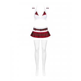 Эротический костюм школьницы с мини-юбкой Obsessive Schooly 5pcs costume L/XL, бело-красный, топ, юбка - 5