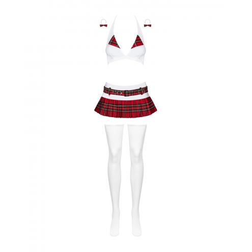 Еротичний костюм школярки з міні-спідницею Obsessive Schooly 5pcs costume L/XL, біло-червоний, топ, спідниця