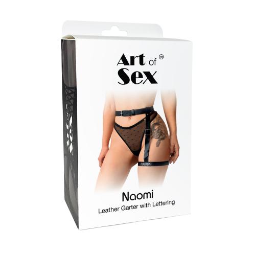 Гартер на ногу Art of Sex - Naomi з написом SEXY, натуральна шкіра, розмір XS-2XL, колір чорний