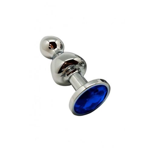 Анальная пробка Wooomy Lollypop Double Ball Metal Plug Blue S