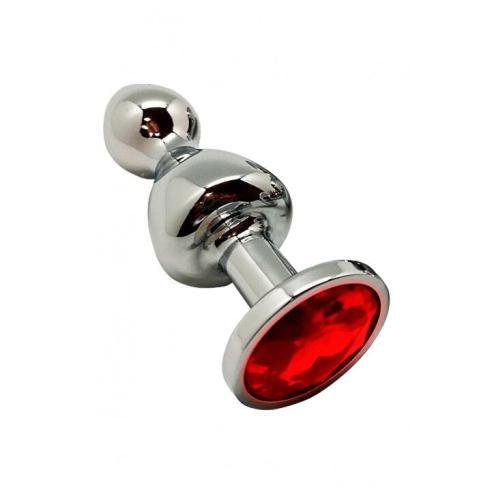 Анальная пробка Wooomy Lollypop Double Ball Metal Plug Red L