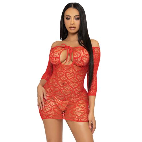 Платье-сетка с сердечками Leg Avenue Heart net mini dress Red