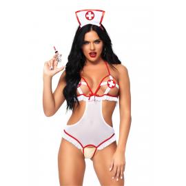 Костюм медсестри Leg Avenue Naughty Nurse, one size, боді та шапочка - 1
