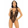 Leg Avenue Net and lace halter bodysuit OS Black