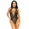 Leg Avenue Net and lace halter bodysuit OS Black