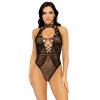 Leg Avenue Net and lace halter bodysuit OS Black