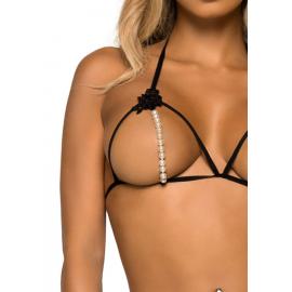 Leg Avenue Open cup bra and pearl panty OS Black - 8