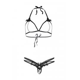 Leg Avenue Open cup bra and pearl panty OS Black - 2