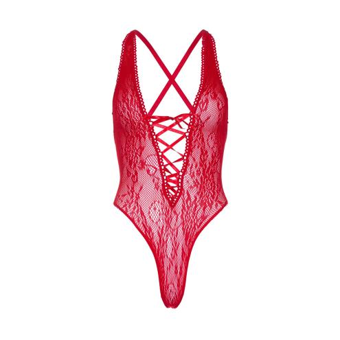 Кружевное боди Leg Avenue Floral lace thong teddy Red