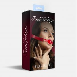Кляп силіконовий Feral Feelings Silicon Ball Gag Red/Red, червоний ремінь, червона кулька  - 2